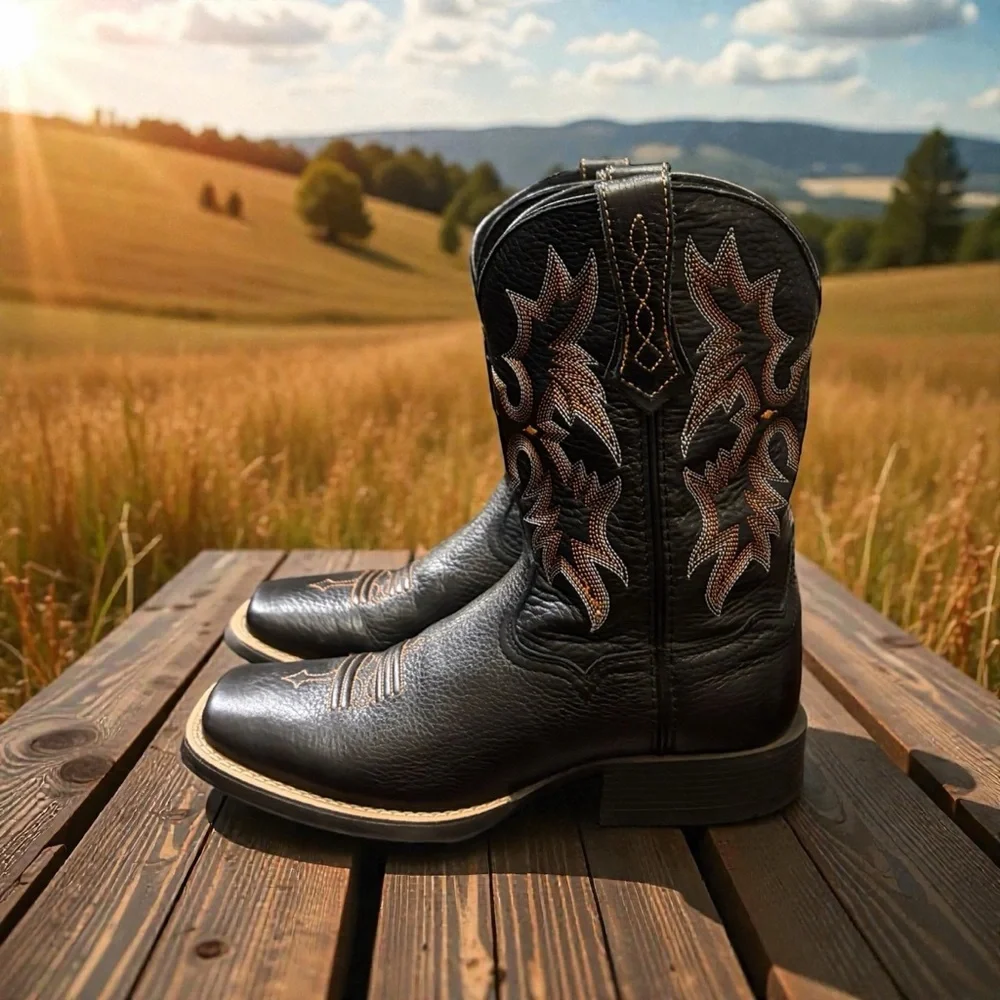 Ariat Boys Square Toe Tombstone Leather Western Cowboy Boots